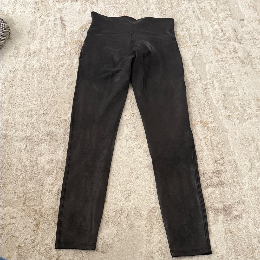 SPANX Black liquid/leather Leggings distressed